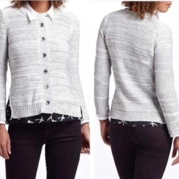 Anthropologie Field Flower Gray & Blue Button Down Bird Knit Long Sleeve XS - Picture 1 of 4